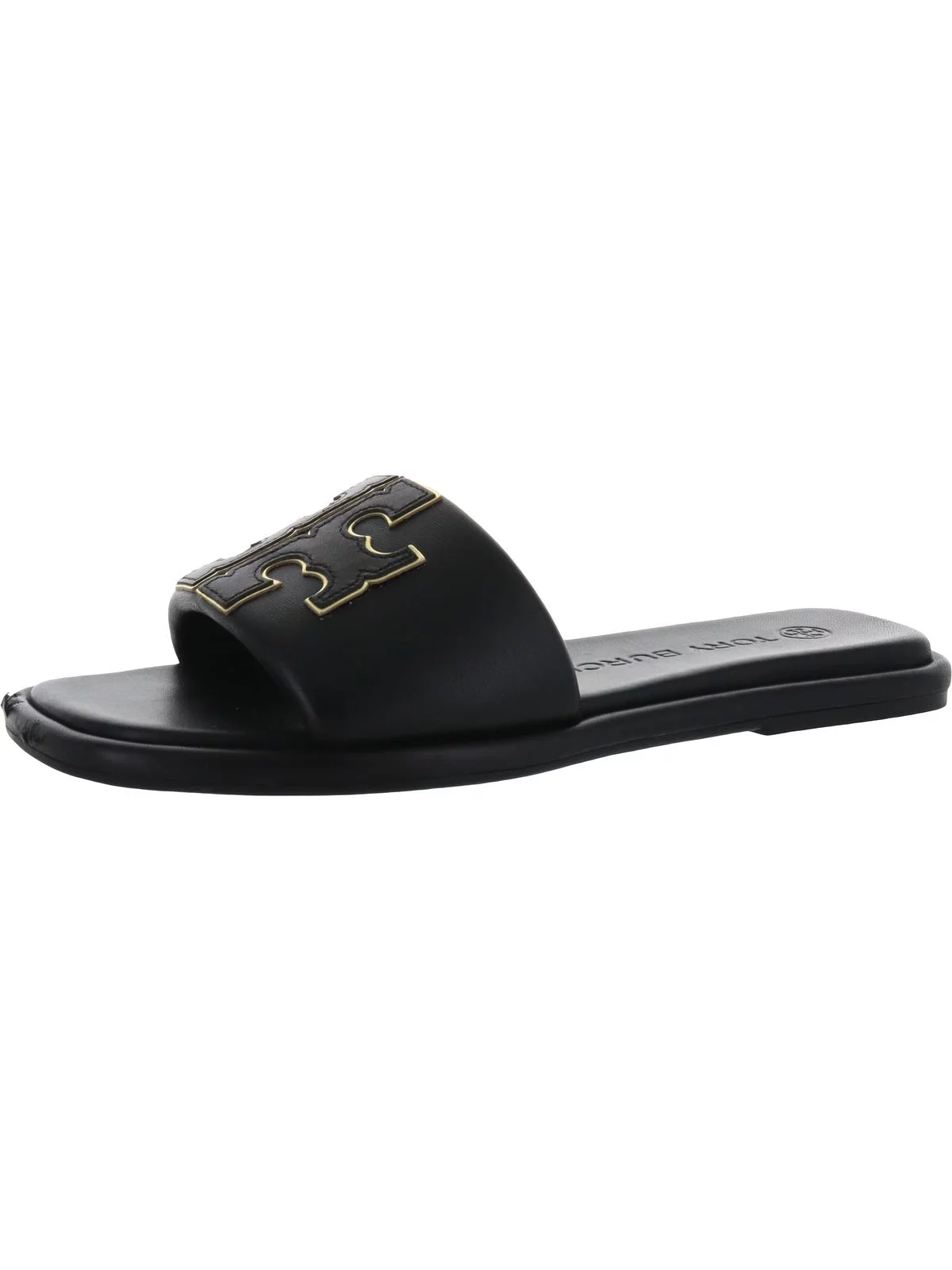 Tory Burch Double T Sport Women's Leather Logo Flat Slide Sandals