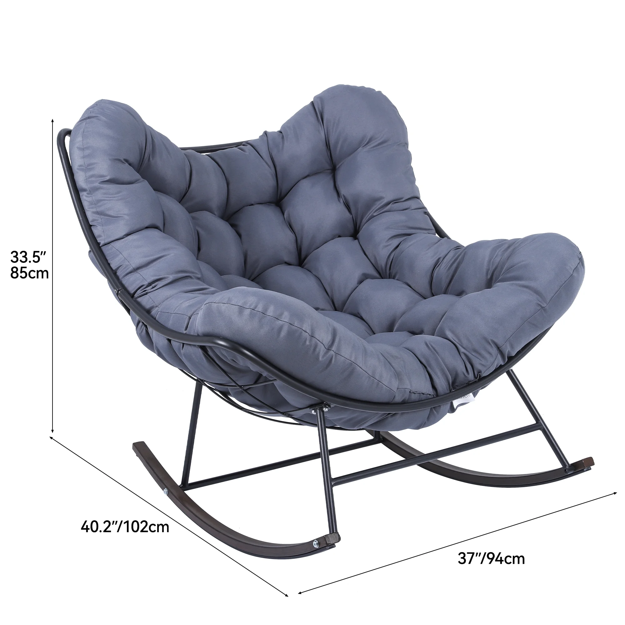 Dextrus Extra-large Papasan Rocking Chair, Cushioned Outdoor and Indoor Seating, Cozy Lounge Chair with Plush Padding for Master Bedroom, Family Room, Backyard Oasis,Terrace, Courtyard (Gray)