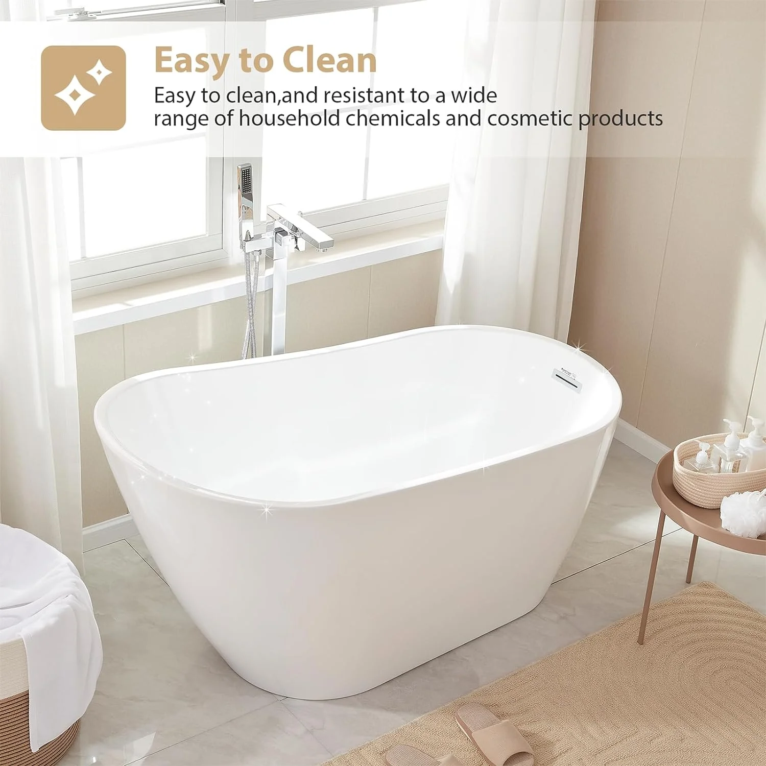 Vanity Art 55'' x 28'' Freestanding Bathtub Acrylic Soaking