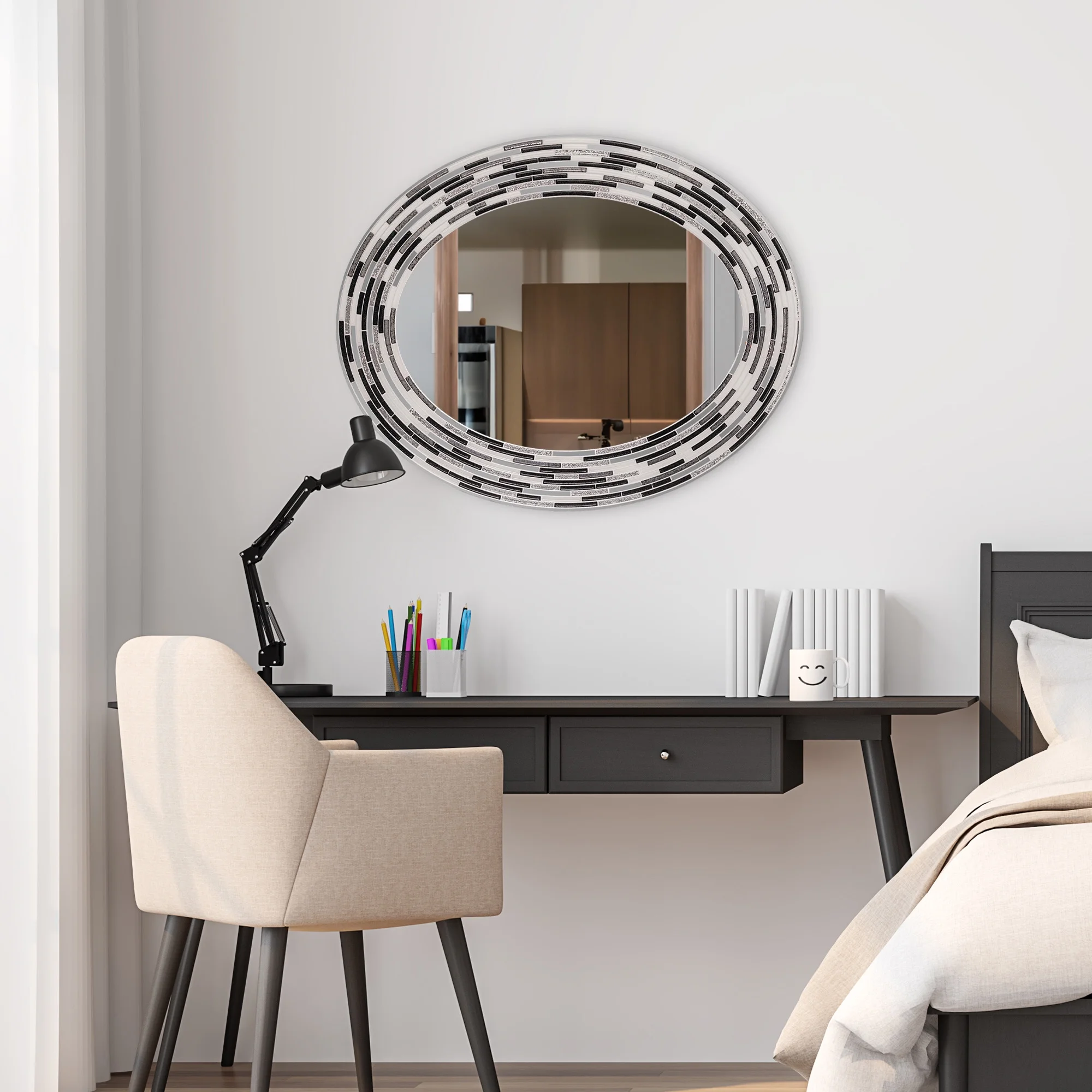 Head West Charcoal Tile Framed Oval Wall Vanity Mirror - 23