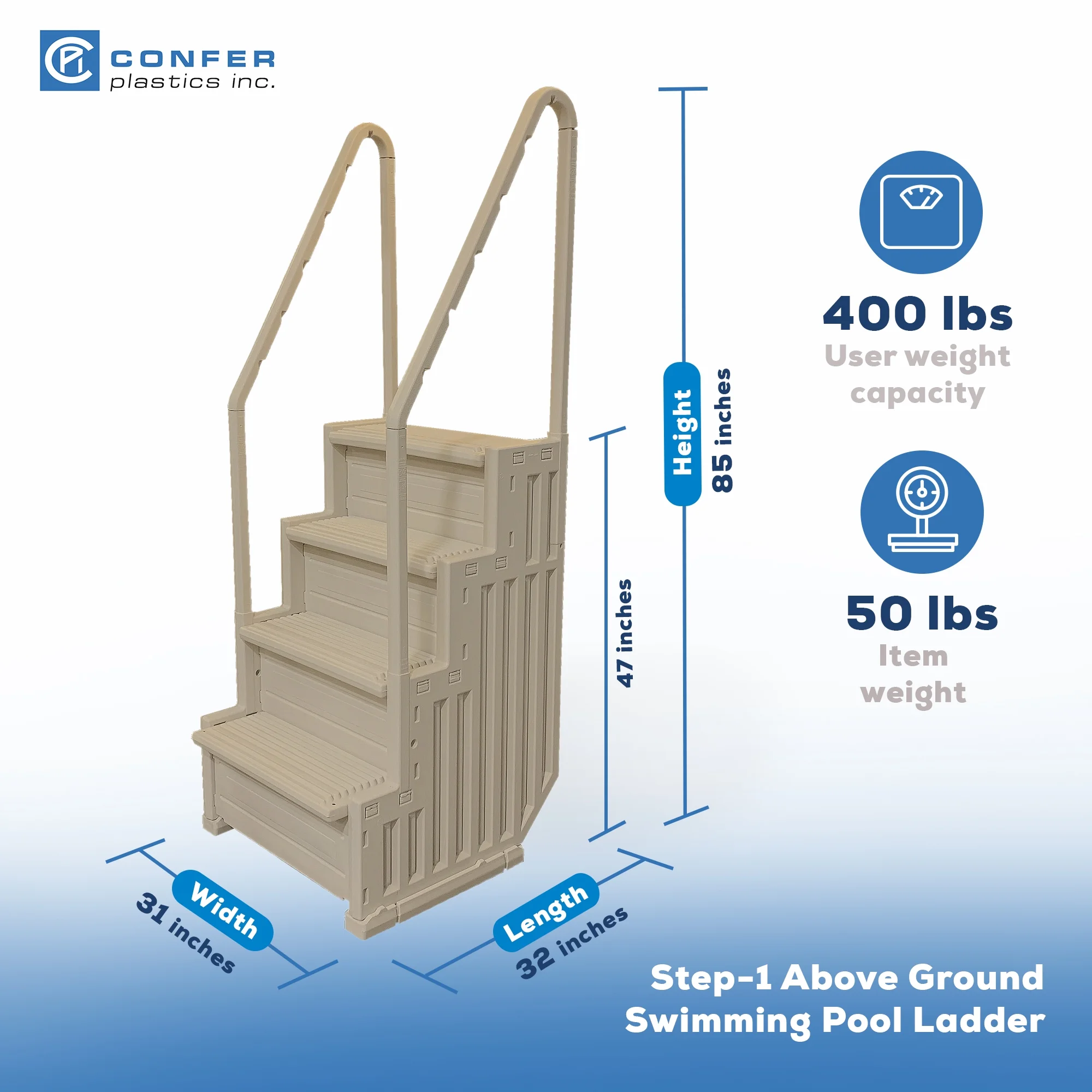 Confer Above Ground Swimming Pool Ladder 4 Stair Step System, Warm Gray