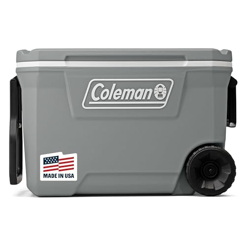 Coleman Classic Series Insulated Portable Rolling Cooler with Wheels, Leak-Resistant Outdoor Hard Cooler Keeps Ice up to 5 Days, 100-Quart