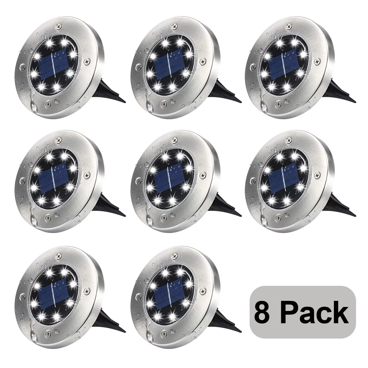 Rirool Solar Ground Lights, 8 LED Solar Disk Lights Outdoor Waterproof for Garden Yard Patio Pathway Lawn Driveway Walkway- Cool White 8 Pack