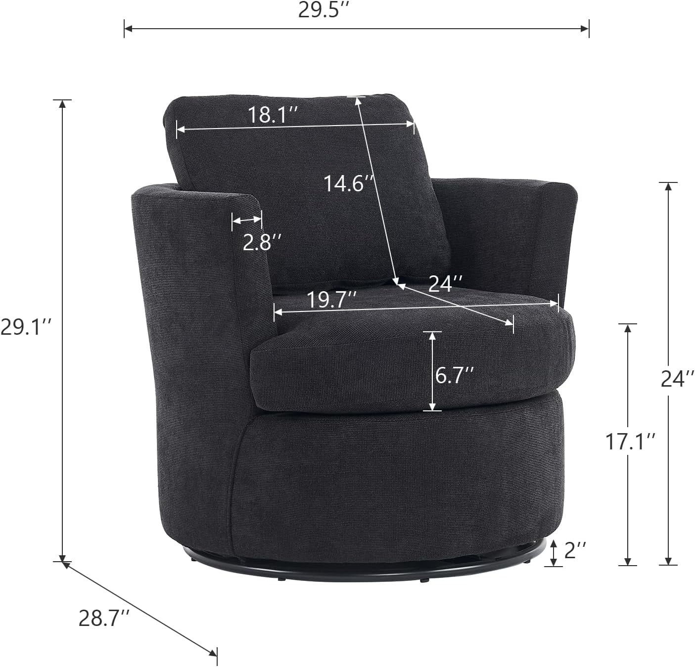 Lecut Swivel Accent Chair Barrel Chair Comfy Upholstered Round Swivel Chair for Living Room Bedroom Modern Armchair with Back Cushion Oversized Chair Black