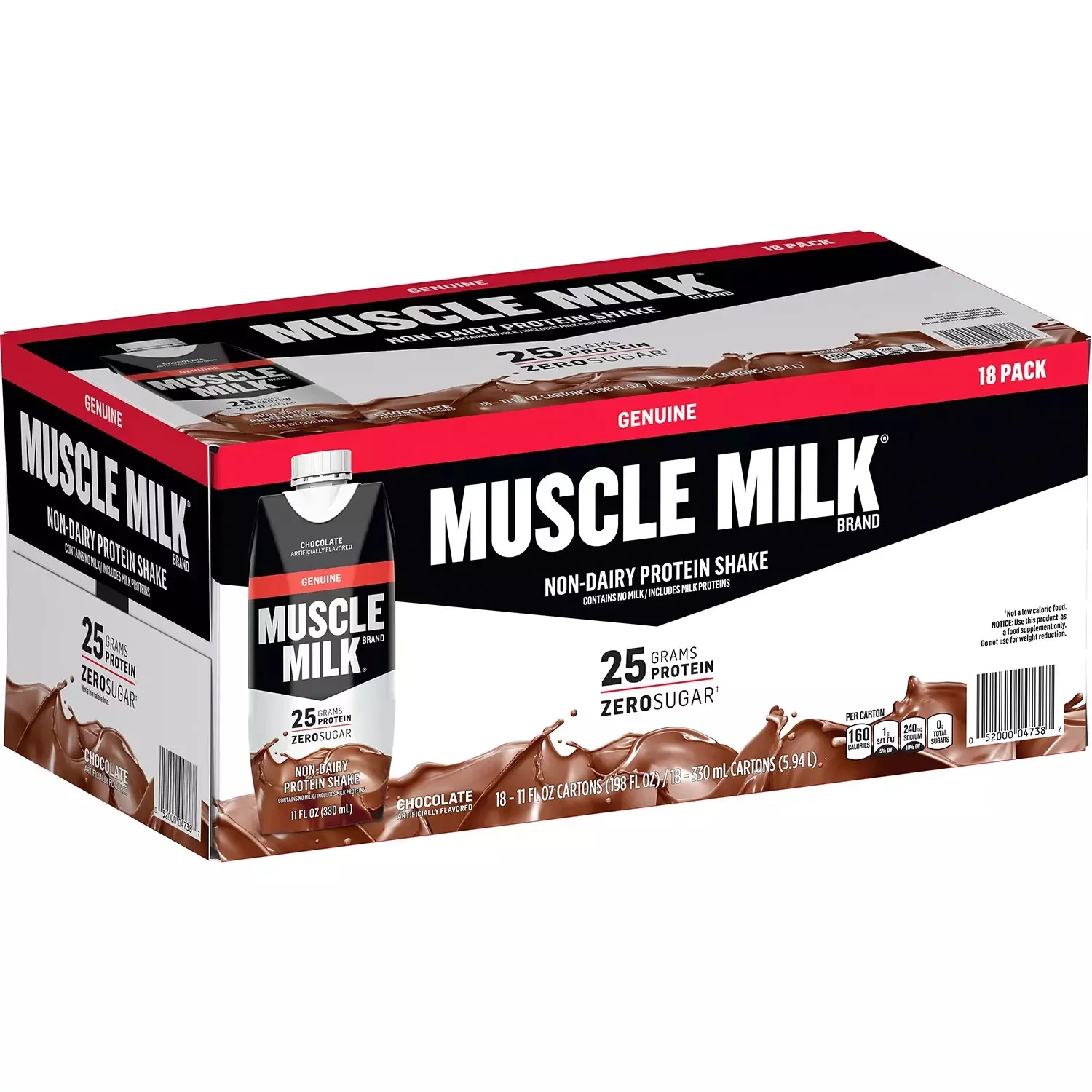 Muscle Milk Genuine Non-Dairy Protein Shake, Chocolate, 11 Fl Oz (18 Count)