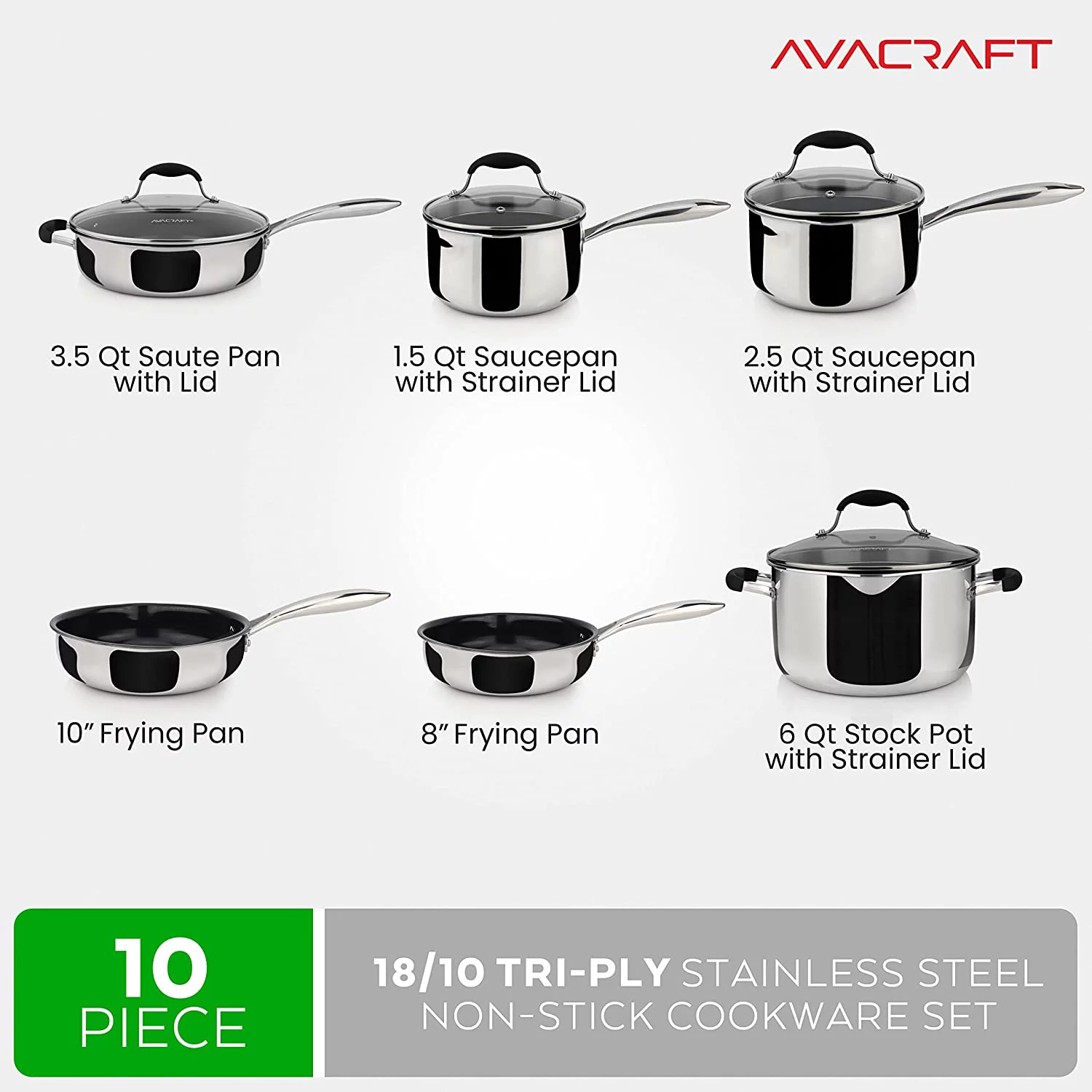 Premium Ceramic Non Stick Cookware Set  100% PFOA  PTFE Toxin Free  Best Nonstick Pots and Pans Set  Multi-Ply Body Ceramic Pan Set  10-Piece Sets