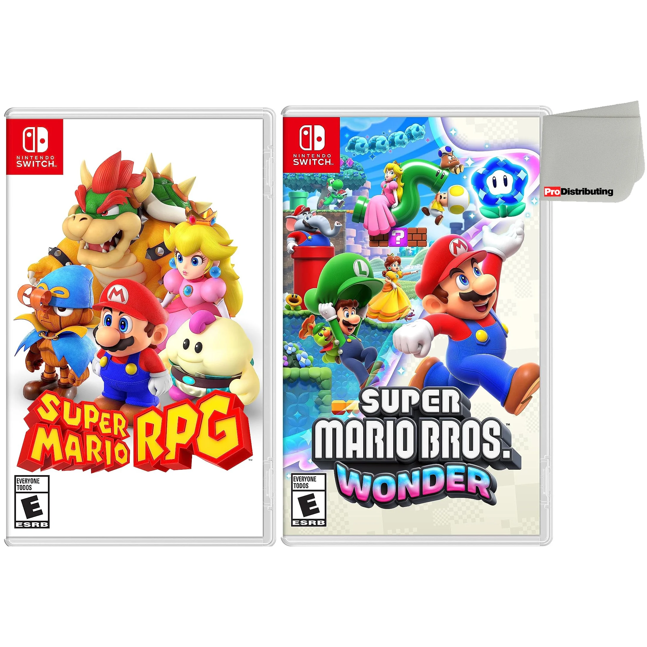 Super Mario RPG and Super Mario Bros Wonder Two Game Bundle - Nintendo Switch with Screen Cleaning Cloth