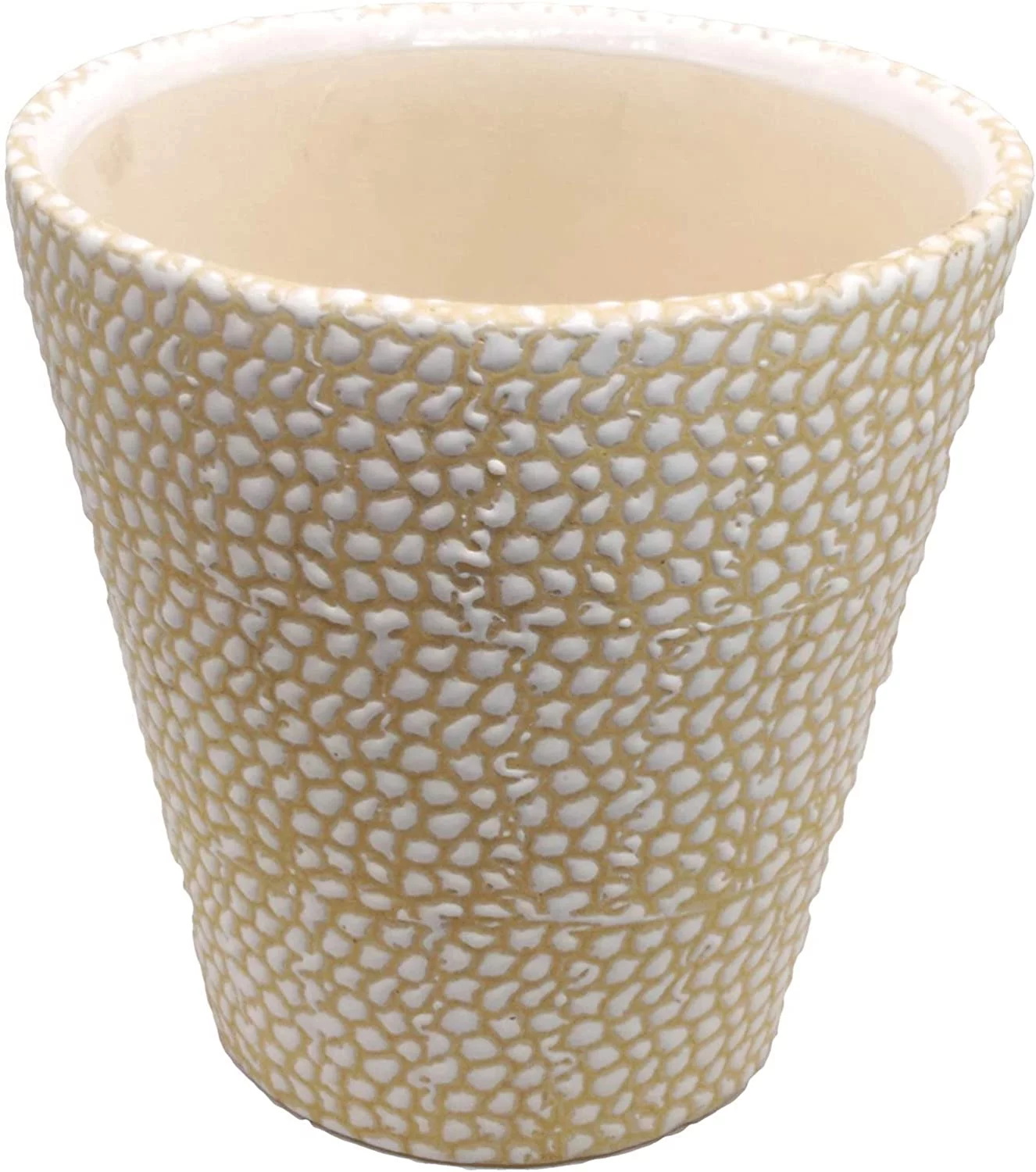 India Meets India Ceramic Flower Pot Designer Planter Vase Indoor Outdoor Planter Handicraft by Awarded Indian Artisan (8 Inch, Cream,Set of 2)