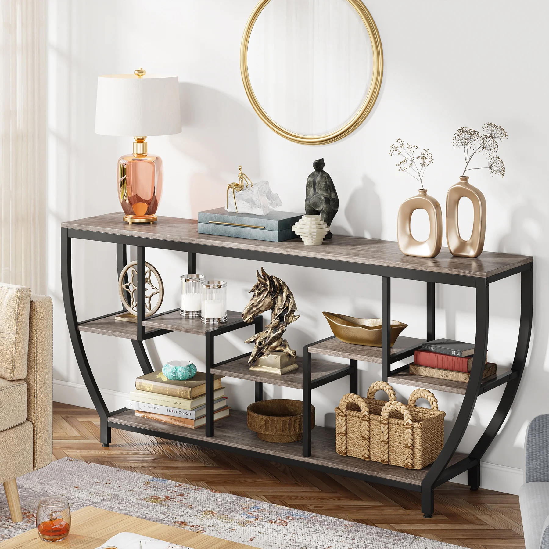 Tribesigns Sofa Console Table, 70.9 Inches Extra Long Console Table with Shelves, Rustic Behind The Couch Table with Storage, Industrial Table Behind Sofa Accent Table