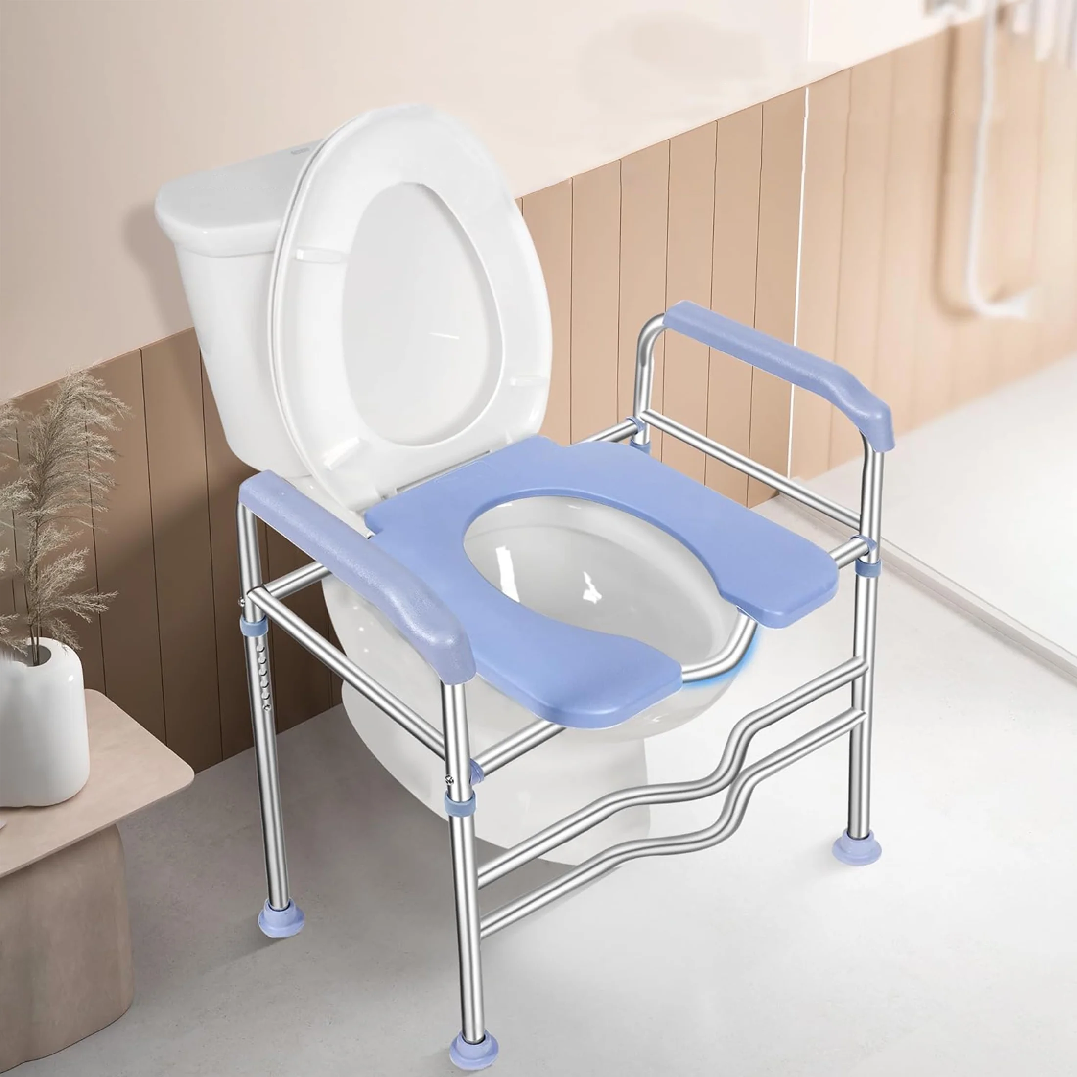 Raised Toilet Seat with Handles and Soft Seat, up to 400lbs Commode Chair for Toilet, Handicap Toilet Seat for Seniors and Pregnant, Widen to Fit All Toilets