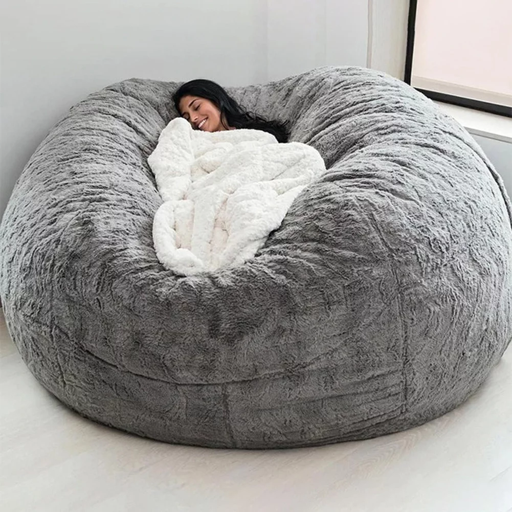 Lixada Bean Bag Chair Cover Large Round Soft Fluffy for Bedroom Balcony Sponge Bed No Fillings Double Couch Slipcover Home