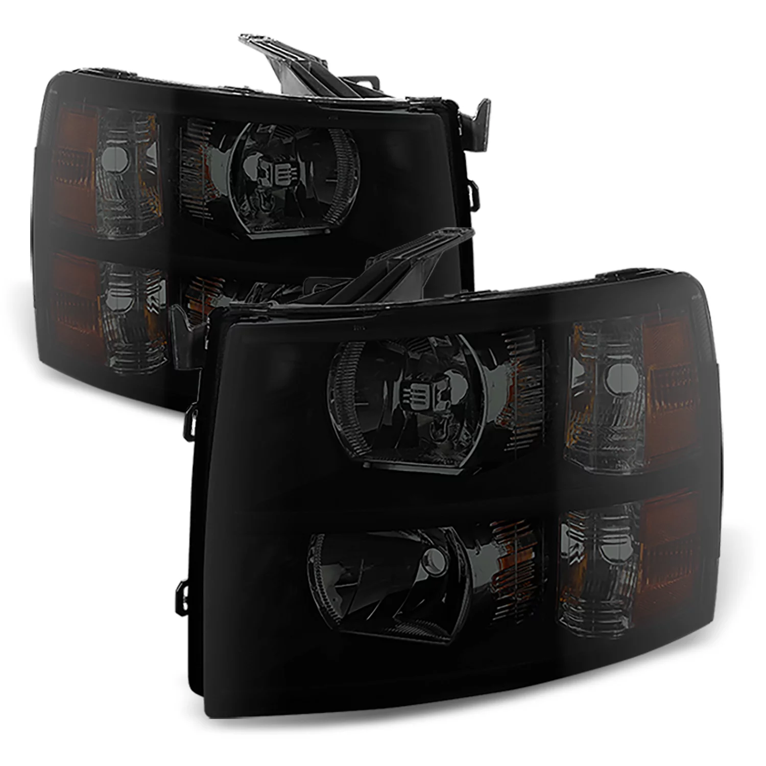 AKKON - Fits 2007-2013 14 Silverado 1500 2500HD 3500 HD Sierra LED [C-Tube] Sequential Signal Black Smoked Tail Light + Headlight
