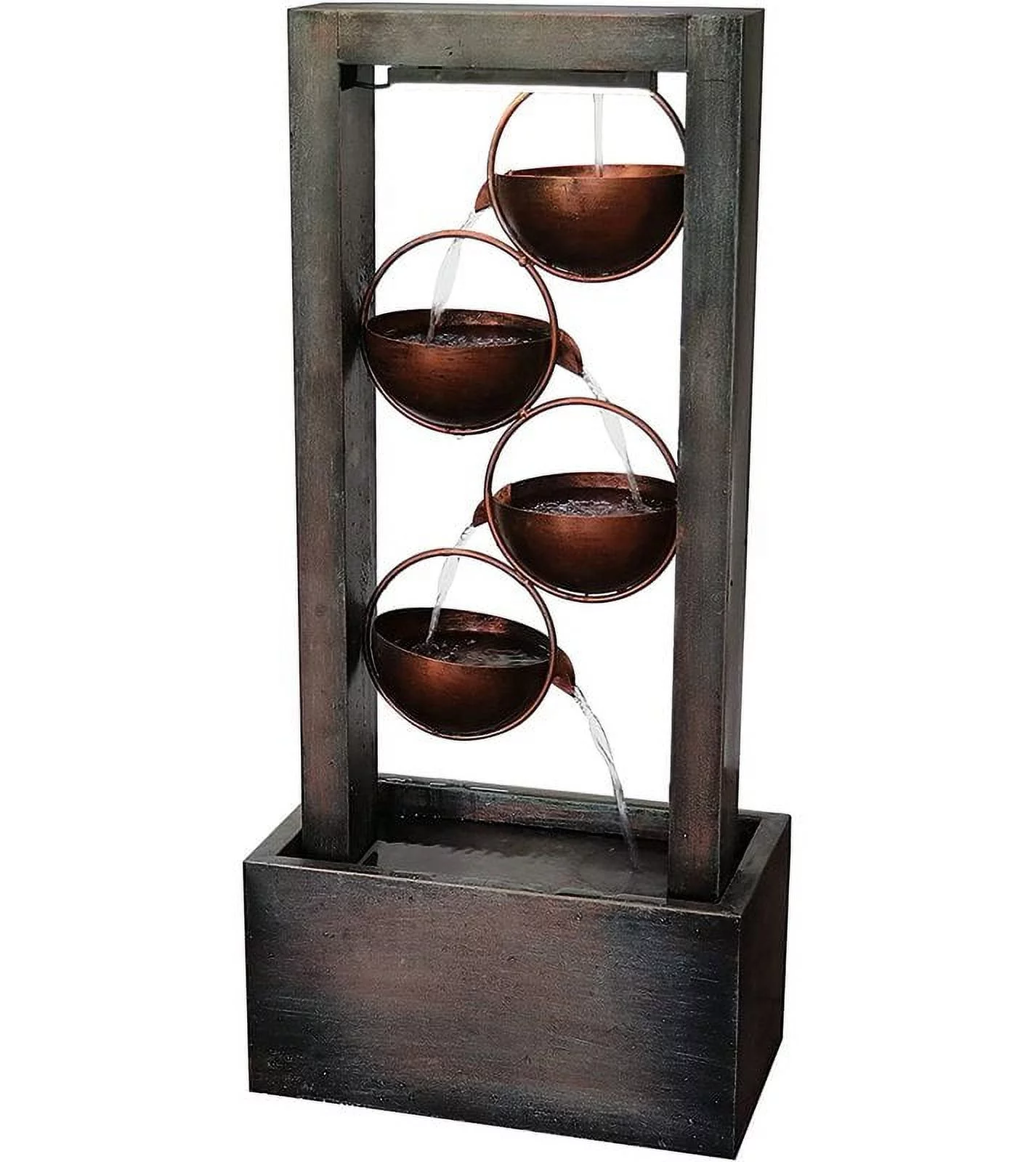 4-Tier Outdoor Modern Polyresin Fountain Floor Standing Cascading Garden Water Fountain with LED Lighting Natural Look Decor for Yard, Floor Patio, Backyard and Home Art