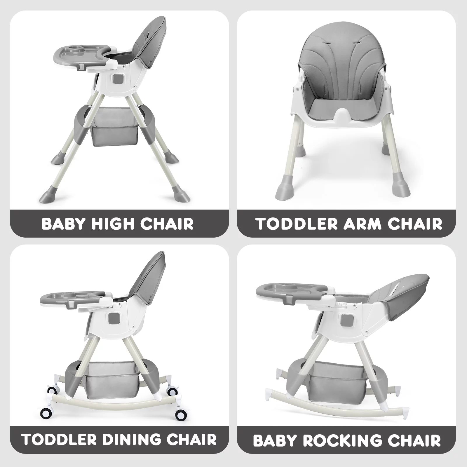 HARPPA 4-in-1 Convertible High Chair for Babies and Toddlers, Gray