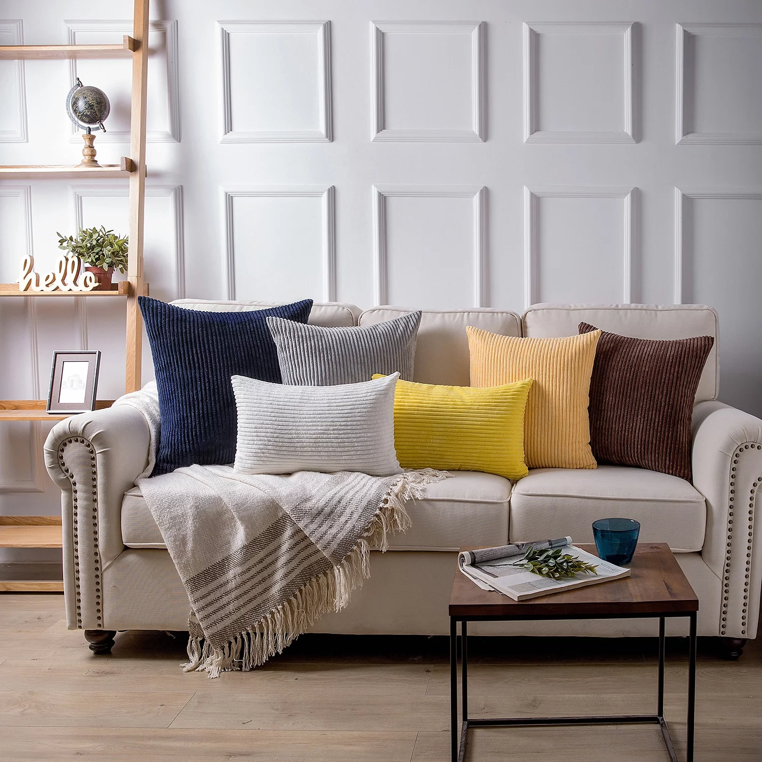 Fluffy Corduroy Velvet Solid Color Suqare Cusion Accent Decorative Throw Pillow for Couch, 18