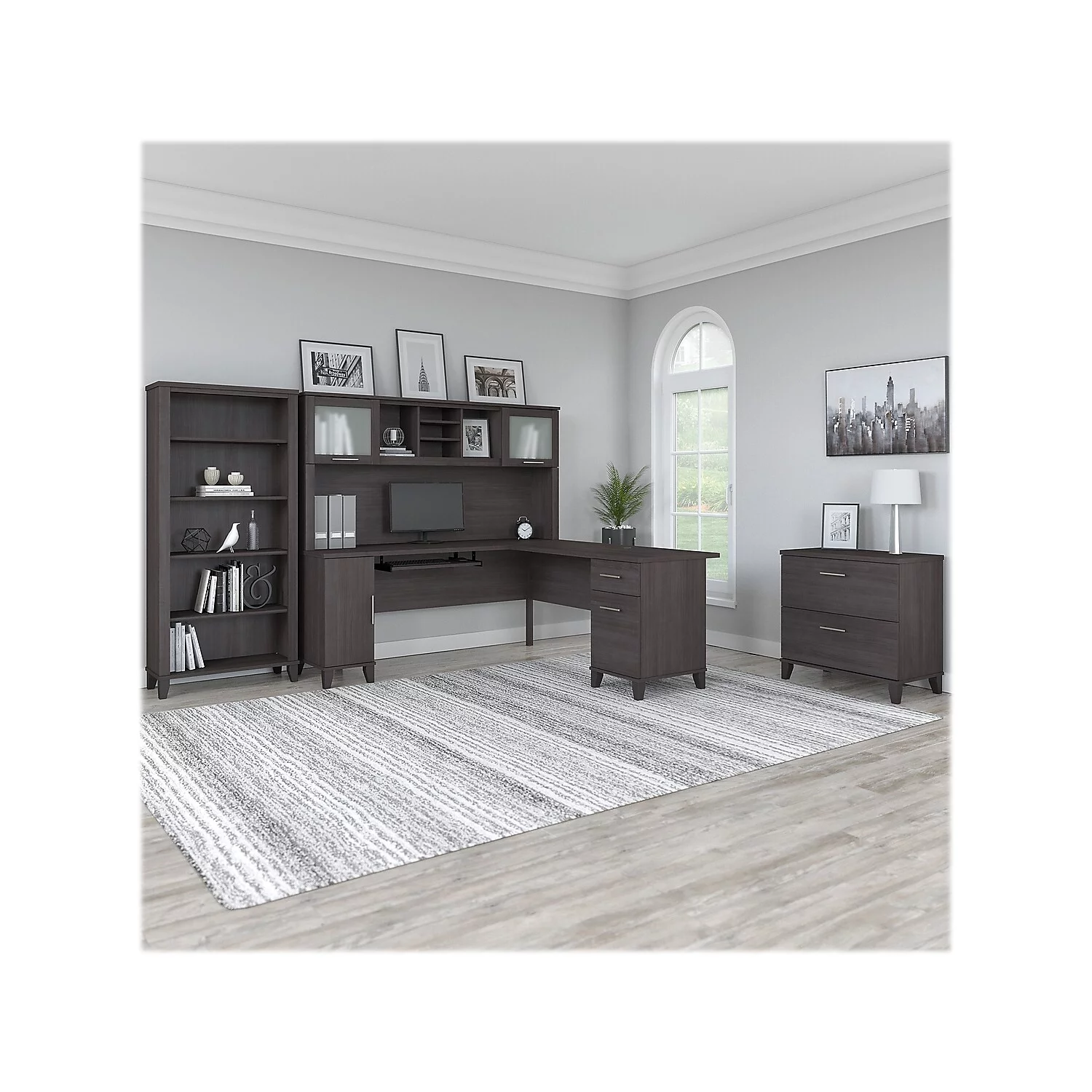 Somerset 72W L Shaped Desk Set with Storage in Storm Gray - Engineered Wood