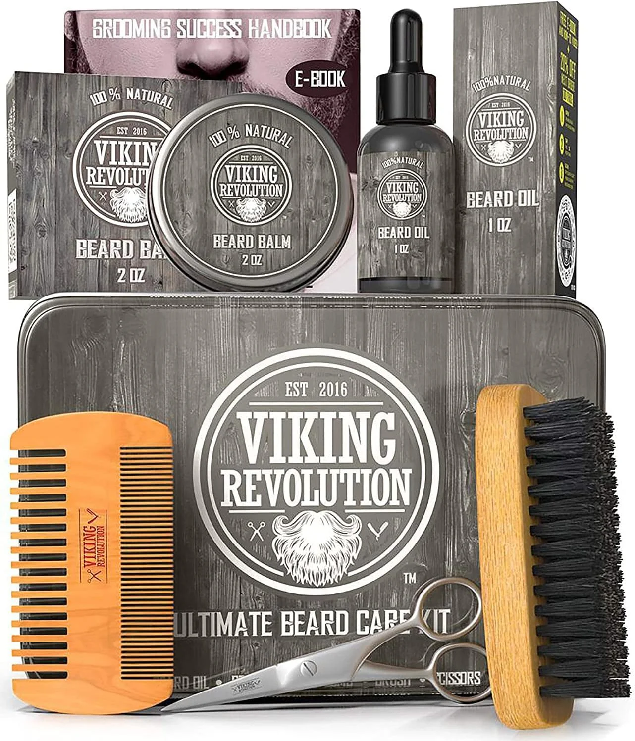 Viking Revolution - Beard Care Kit for Men - Ultimate Grooming Kit with Beard Balm, Beard Oil, Beard & Mustache Scissors