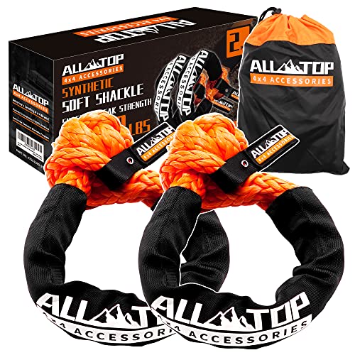 ALL-TOP Synthetic Soft Shackle Rope 3/4in x 24in (66200Lbs Max Break) UHMWPE Recovery Tow Shackles for Offroad 4x4 Vehicles, 2 PCS
