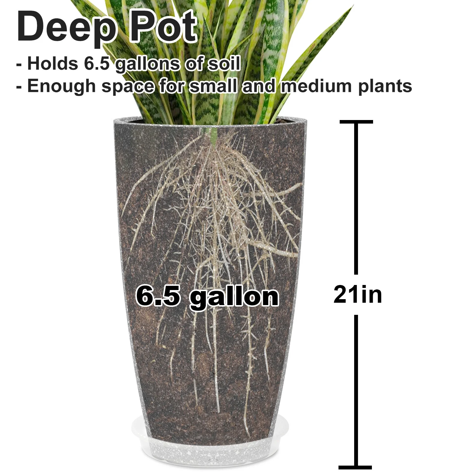 2Pack 21in Round Tall Planter for Indoor Outdoor Porch/Patio | Plastic Resin Vase with Drainage Holes | Modern Décor