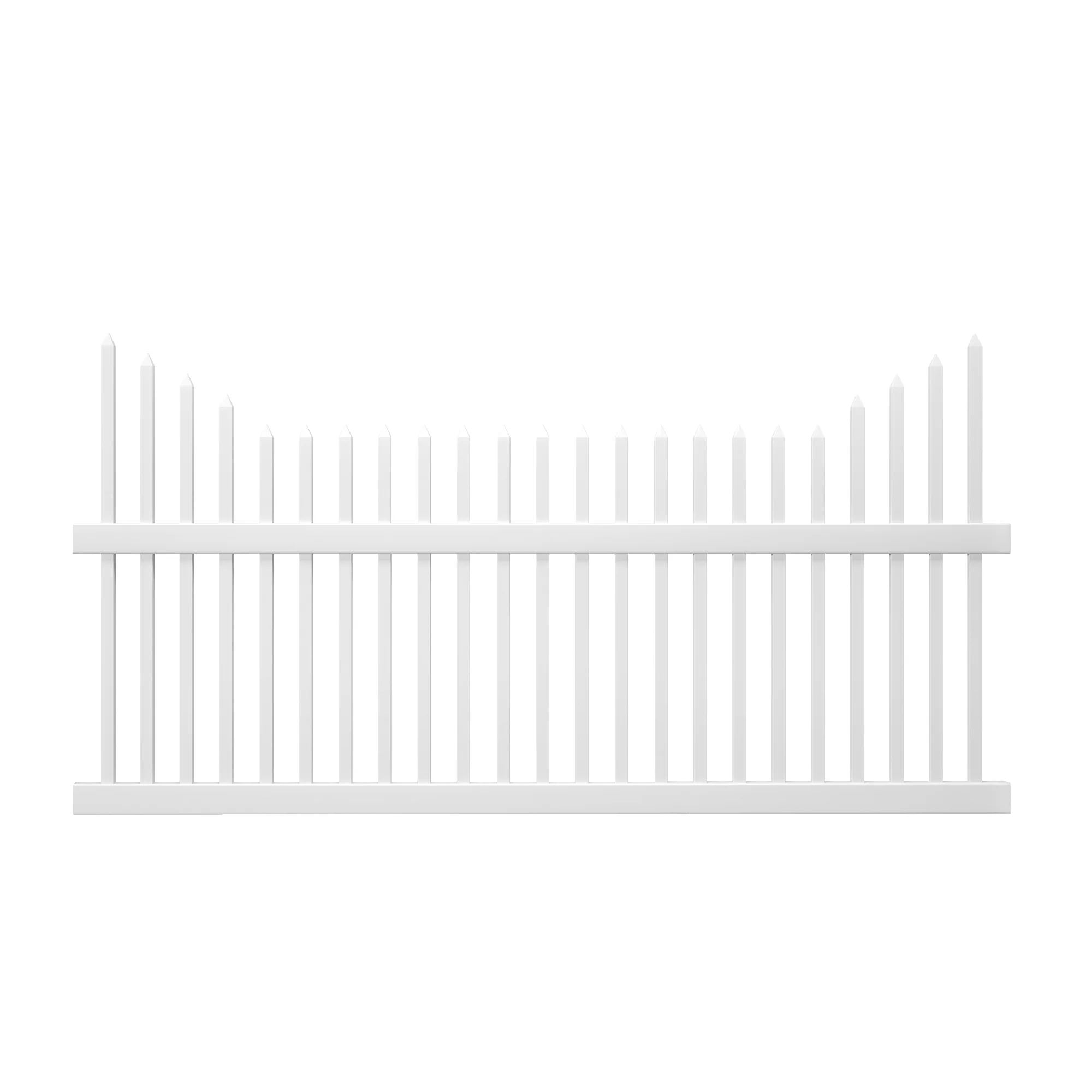 Alexandria 42 in. x 8 ft. Cut Scalloped White Vinyl Picket Fence Panel