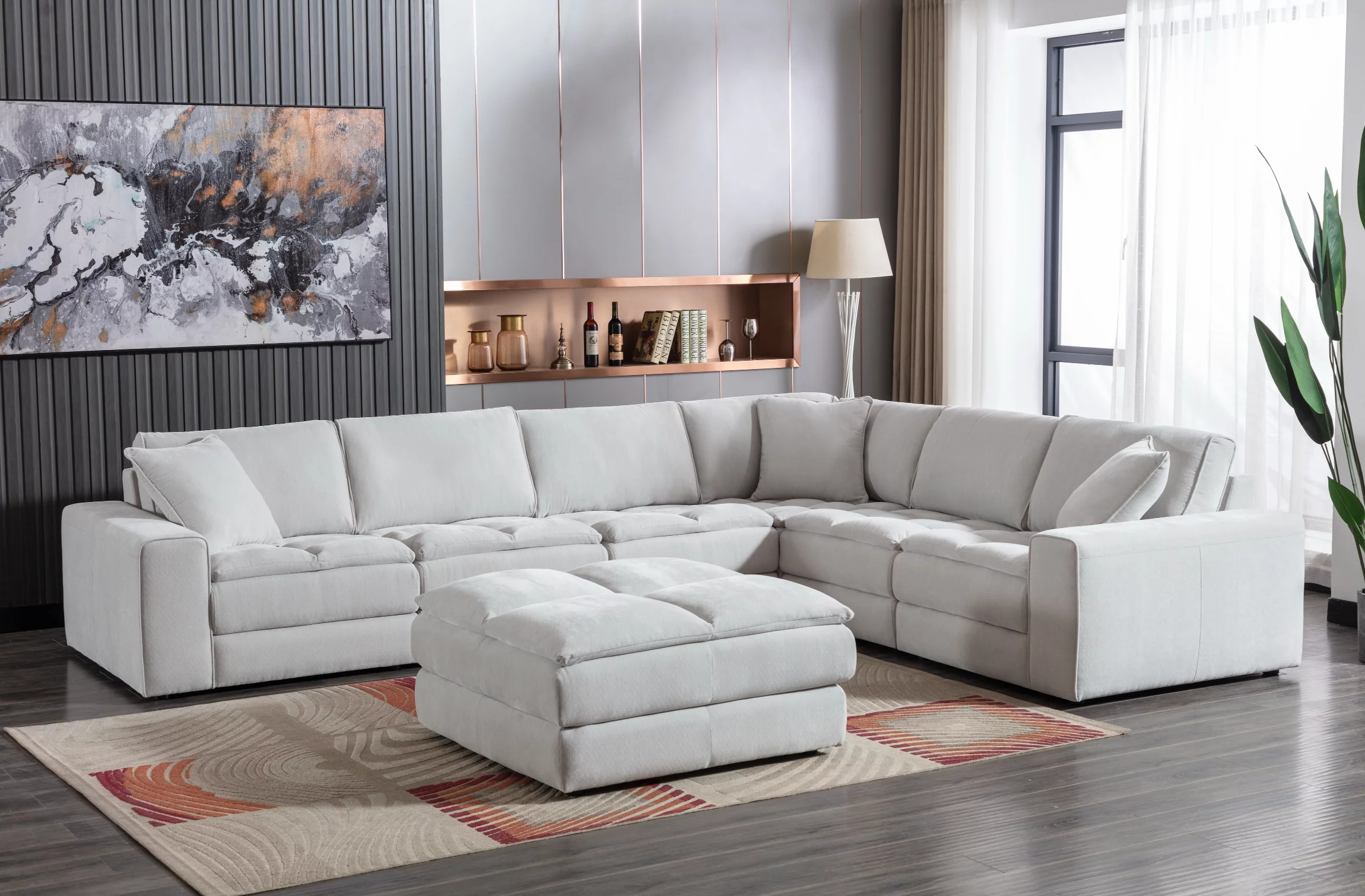 Roundhill Furniture Breton Contemporary 6-Piece Sectional Sofa with Ottoman