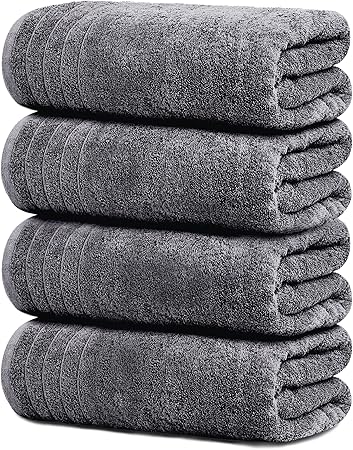 Tens Towels Pack of 4 Extra Large Bath Towels 30 x 60 Inches, 100% Cotton, Larger & Lighter Weight, Quicker to Dry, Super Soft and Absorbent, Perfect for Bathroom, Dark Grey