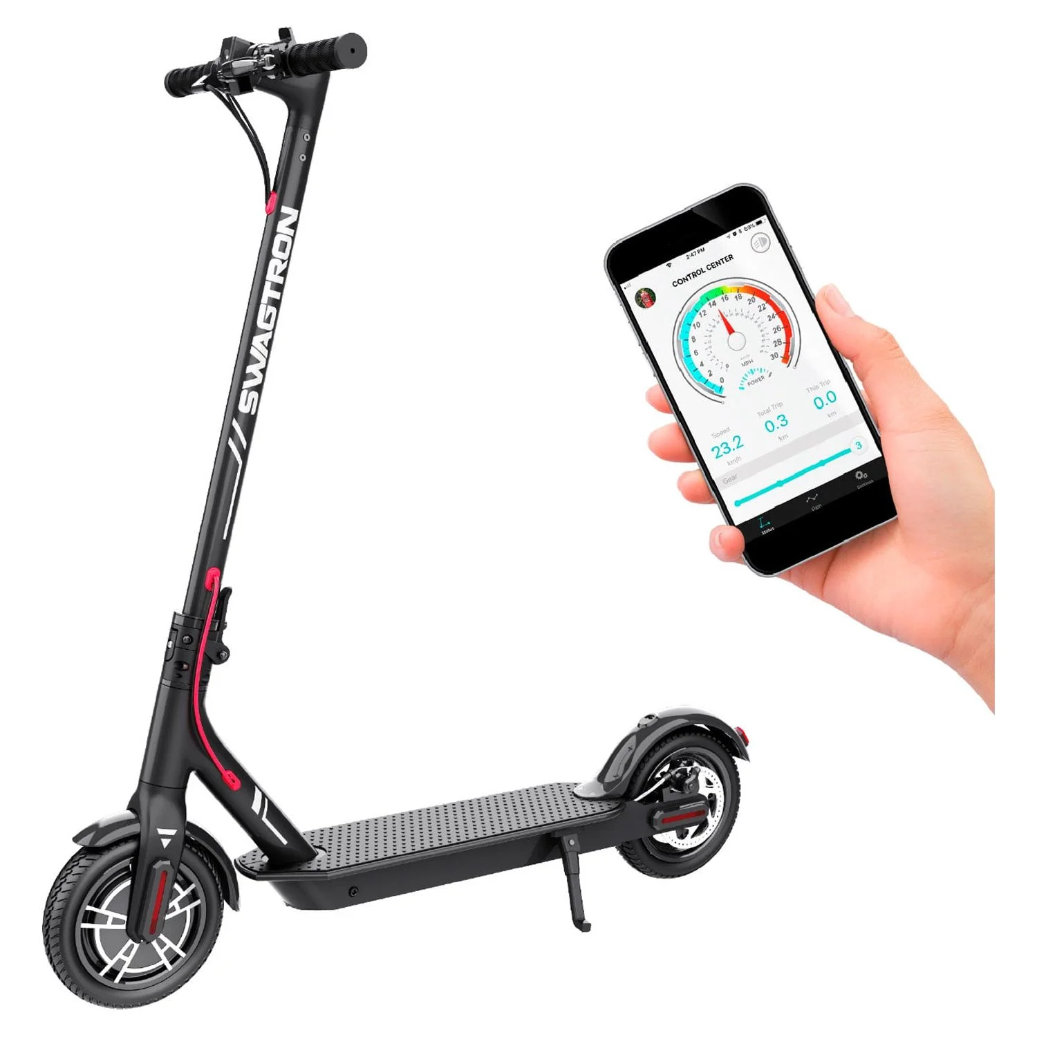 Swagtron Adult Electric Scooter Swagger 5 Boost, 320 lb Weight Limit, 8.5 Inch No-flat Tires, 300W Motor, Quick Folding, 18 Mph, UL 2272 Certified, Long Range