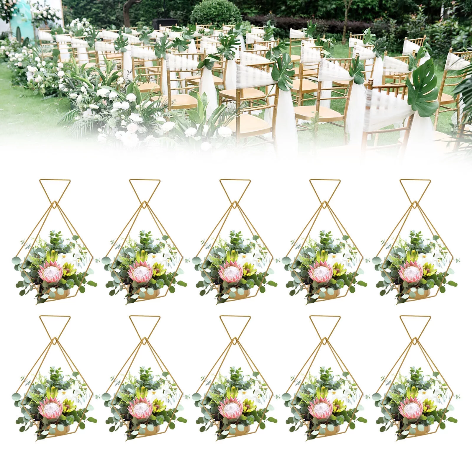 Modern 10pcs Gold Metal Diamond Flower Vases Tabletop Wedding Centerpieces Decor