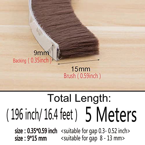 Self-Adhesive Pile Weather Stripping Seal for Sliding Windows and Door Frames, 16.5ft x 11/32 inch, Grey