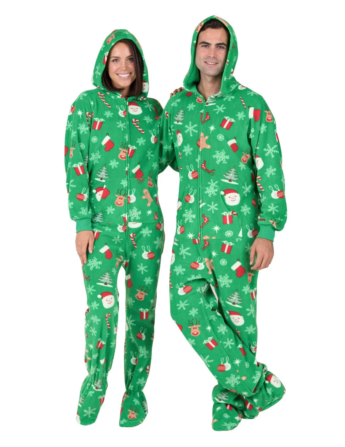 Footed Pajamas - Tis The Season Adult Hoodie Fleece One Piece - Adult - Small2X/Dbl Wide (Fits 5'3 - 5'6