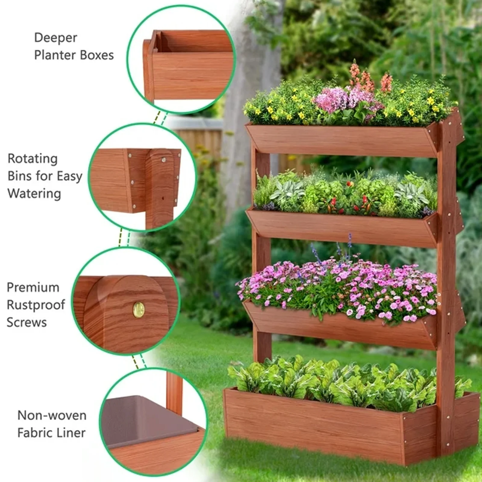 NAIZEA 4 Tier Vertical Wooden Garden Bed, Freestanding Outdoor Planter Box, Plant Planter, Herb Vegetable Flower Planting Box Shelf for Indoor Patio Balcony