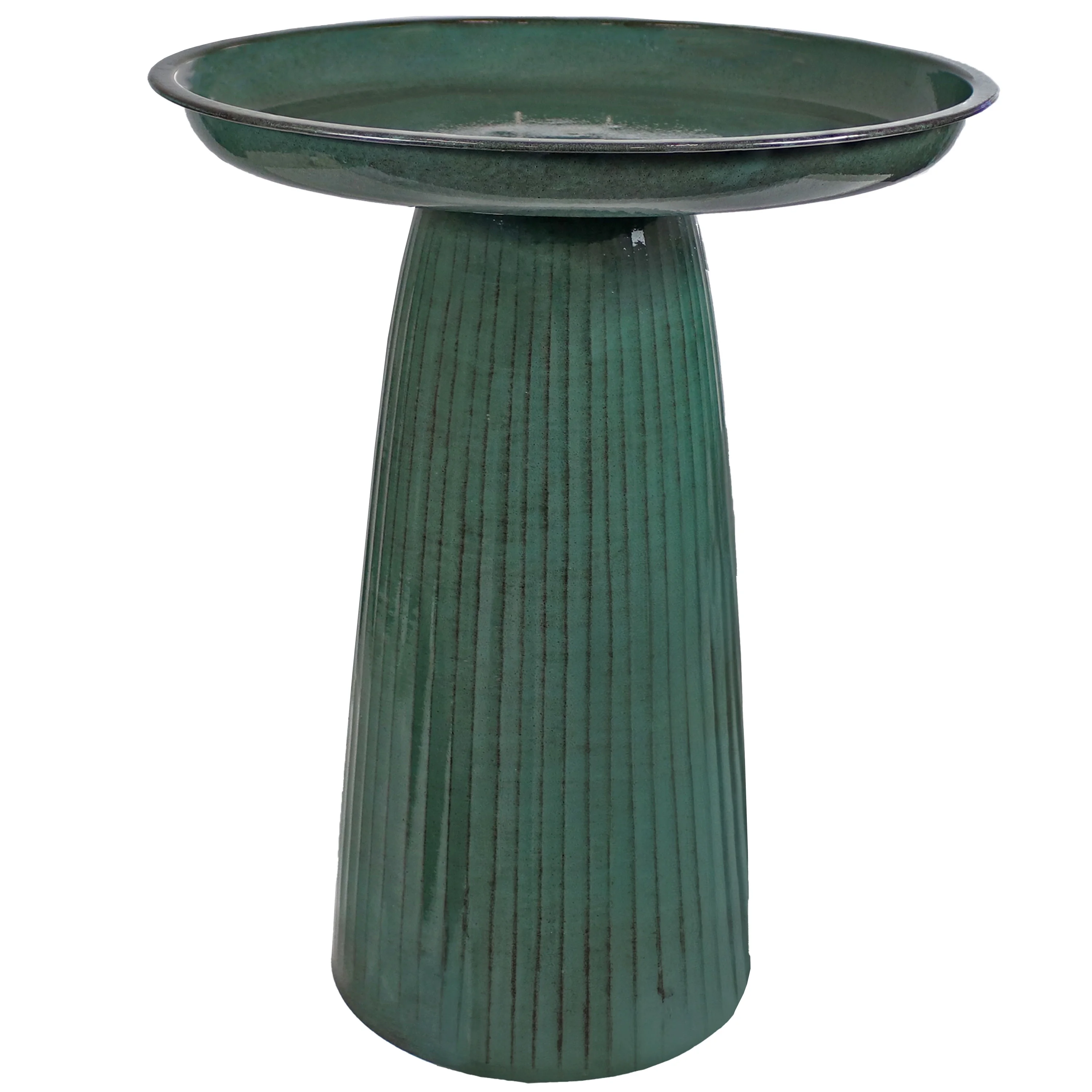 Sunnydaze Gleeful Garden Metal Outdoor Bird Bath - Green Glaze - 19