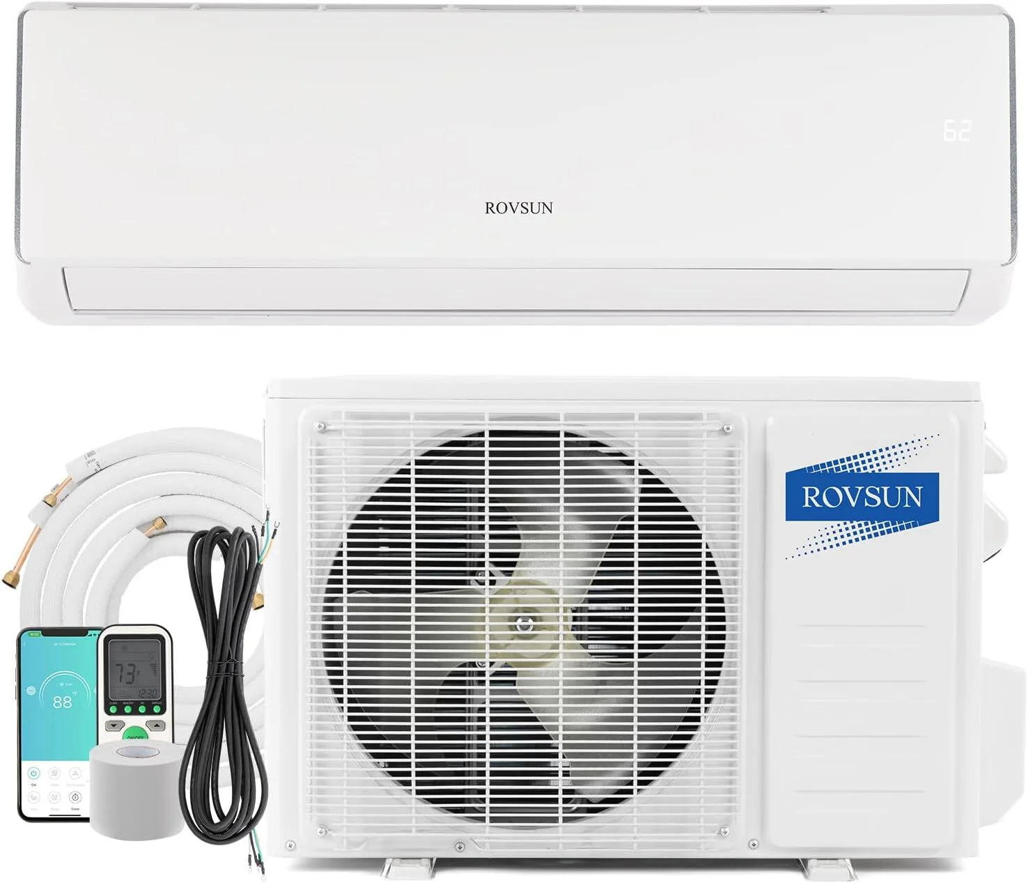 ROVSUN 16500BTU Wifi Enabled Mini Split Air Conditioner & Heater, 17 SEER2 230V Inverter Ductless Wall AC Unit with Pre-Charged Condenser, Heat Pump & Installation Kit