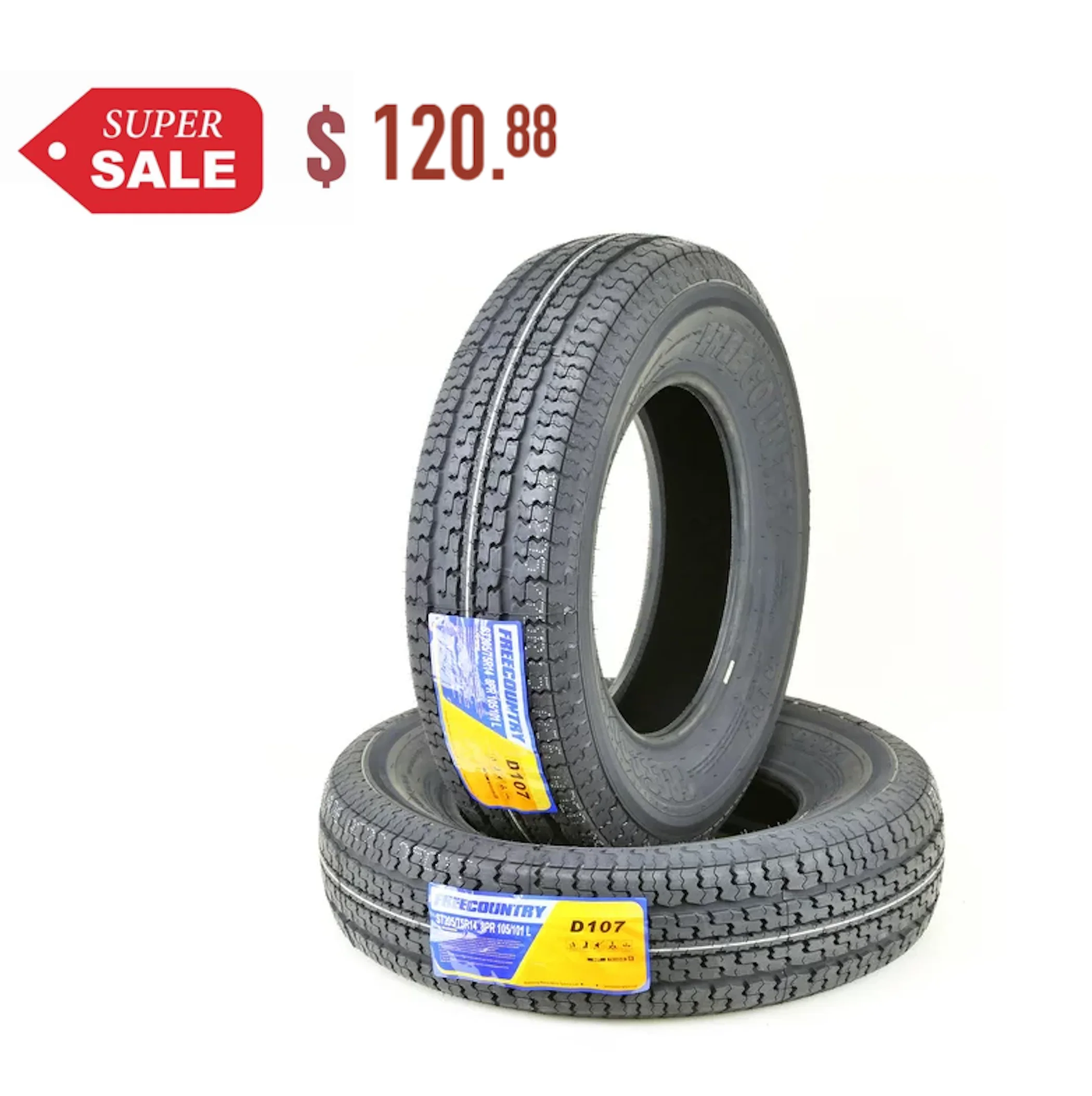 Free Country Heavy Duty Trailer Tires ST 205/75R14 8PR Load Range D Radial w/Side Scuff Guard, Set of 2