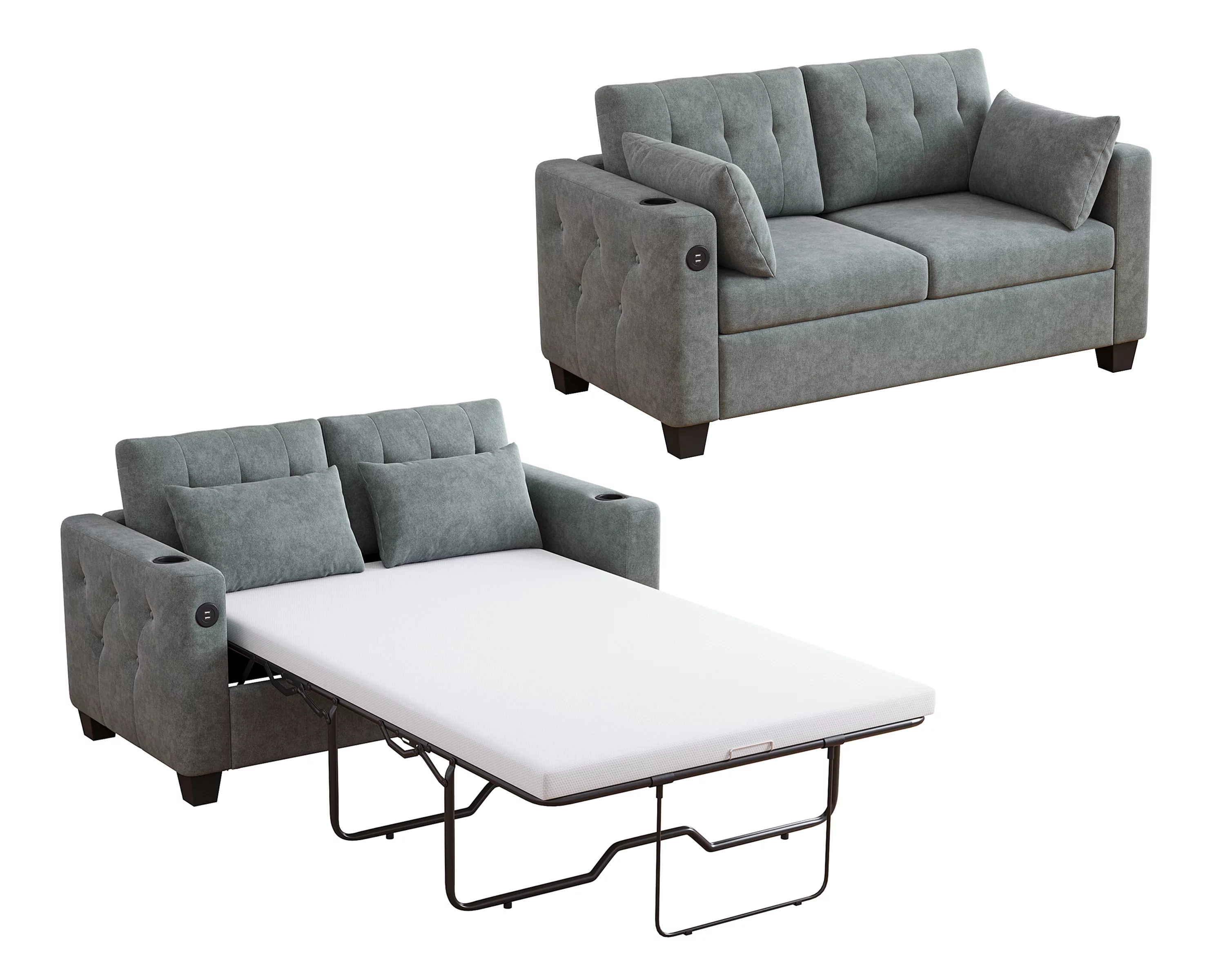 LINSY HOME Full Pull Out Sofa Bed, 2-in-1 Convertible Sleeper Couch with Memory Foam Mattress, Two Seat Loveseat Sleeper Sofa Bed for Living Room, Dark Grey