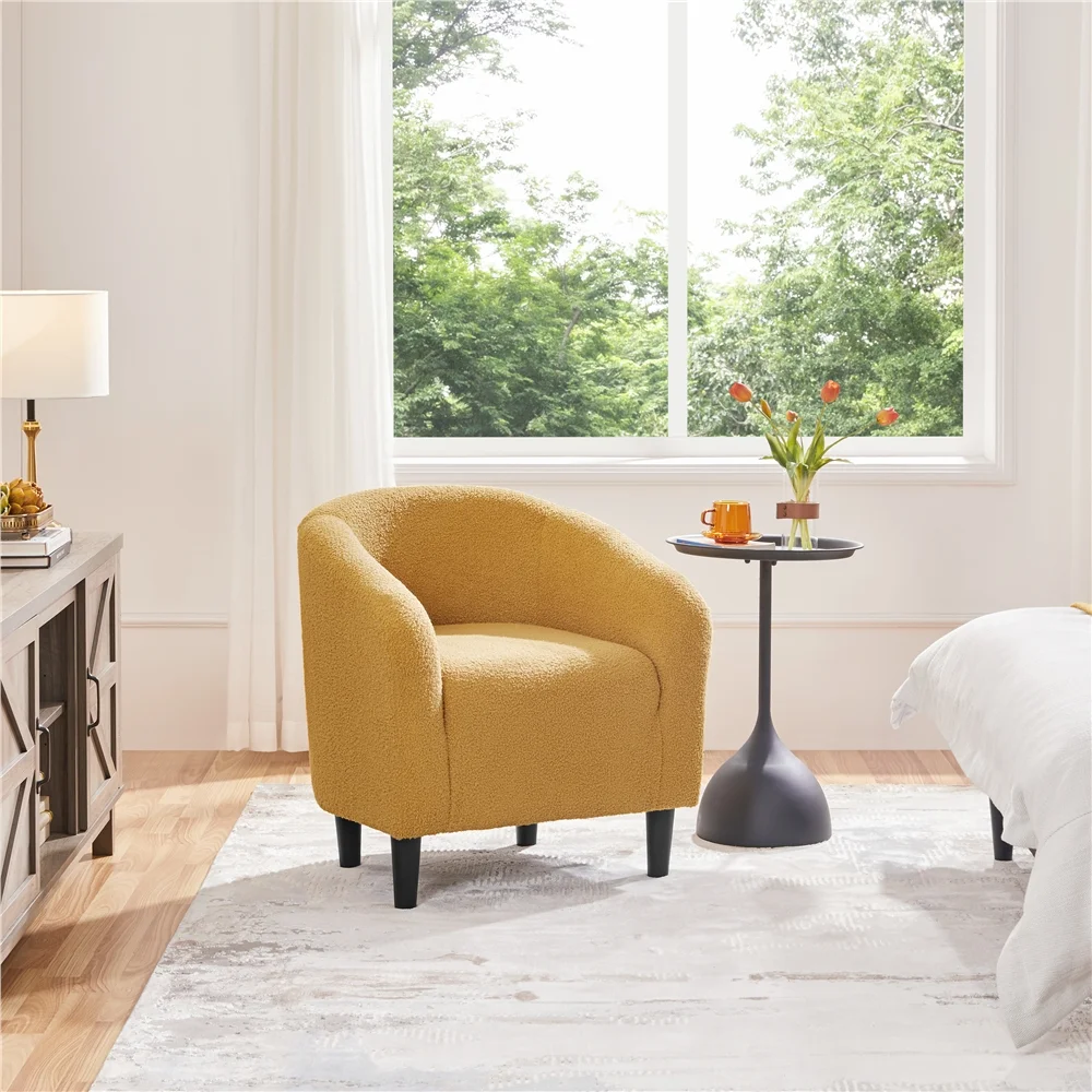 Easyfashion Upholstered Barrel Accent Chair, Mustard Yellow