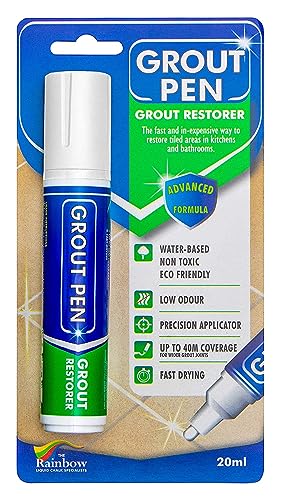 Grout Pen White Tile Paint Marker: Waterproof Grout Paint, Tile Grout Colorant and Sealer Pen - White, Narrow 5mm Tip (7mL)