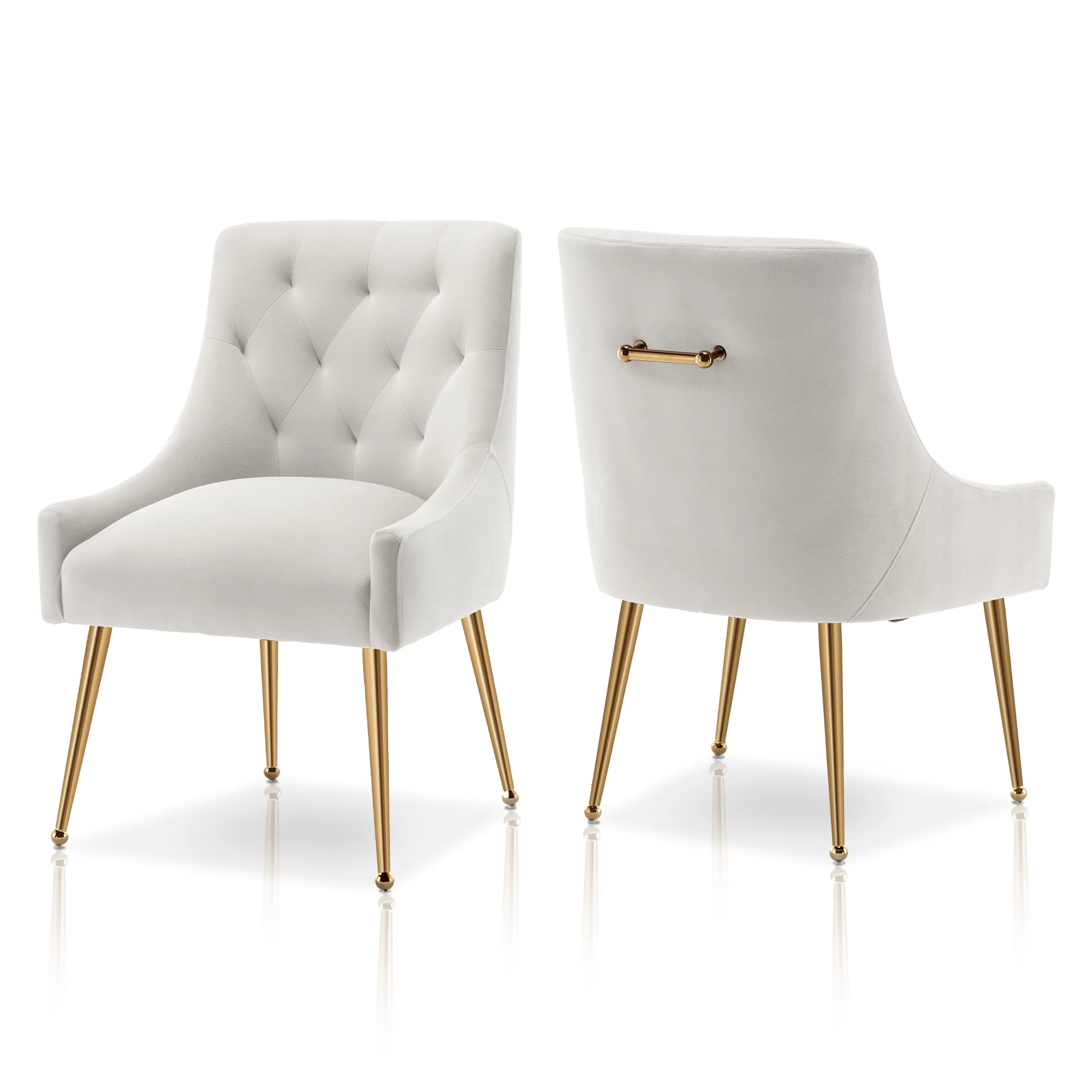 SEYNAR Elegant Velvet Dining Chairs Set of 2, Tufted Upholstered Accent Chair for Living Room(White)