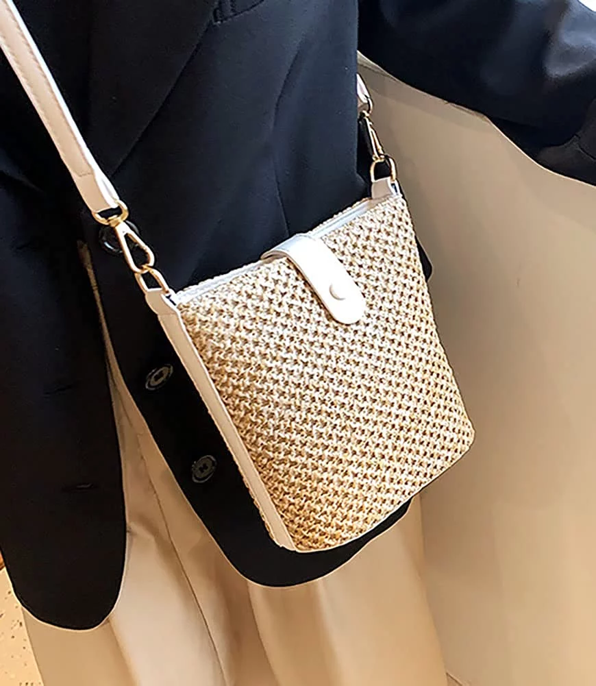 Straw Bag Summer Beach Bag Cute Handwoven Hobo Women Handbag Adjustable Crossbody Bag Vacation Bag Basket Purse 2023