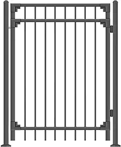 XCEL Fence Cortina Black Steel Anti-Rust Fence Gate - Flat Top - Flat Bottom Pickets - 5'H X 4'W - Easy Installation - for Residential, Outdoor, Yard, Garden, 3-Rail, Two Post Included