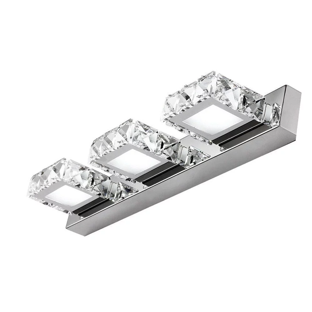 18In Bathroom Vanity Wall Light Over Mirror Light LED Crystal Wall Sconce Lighting,3 Lights Modern Stainless Steel Vanity Lights Fixture 3 Heads Square Mirror Front Light Wall Lamps Toilet Make-Up