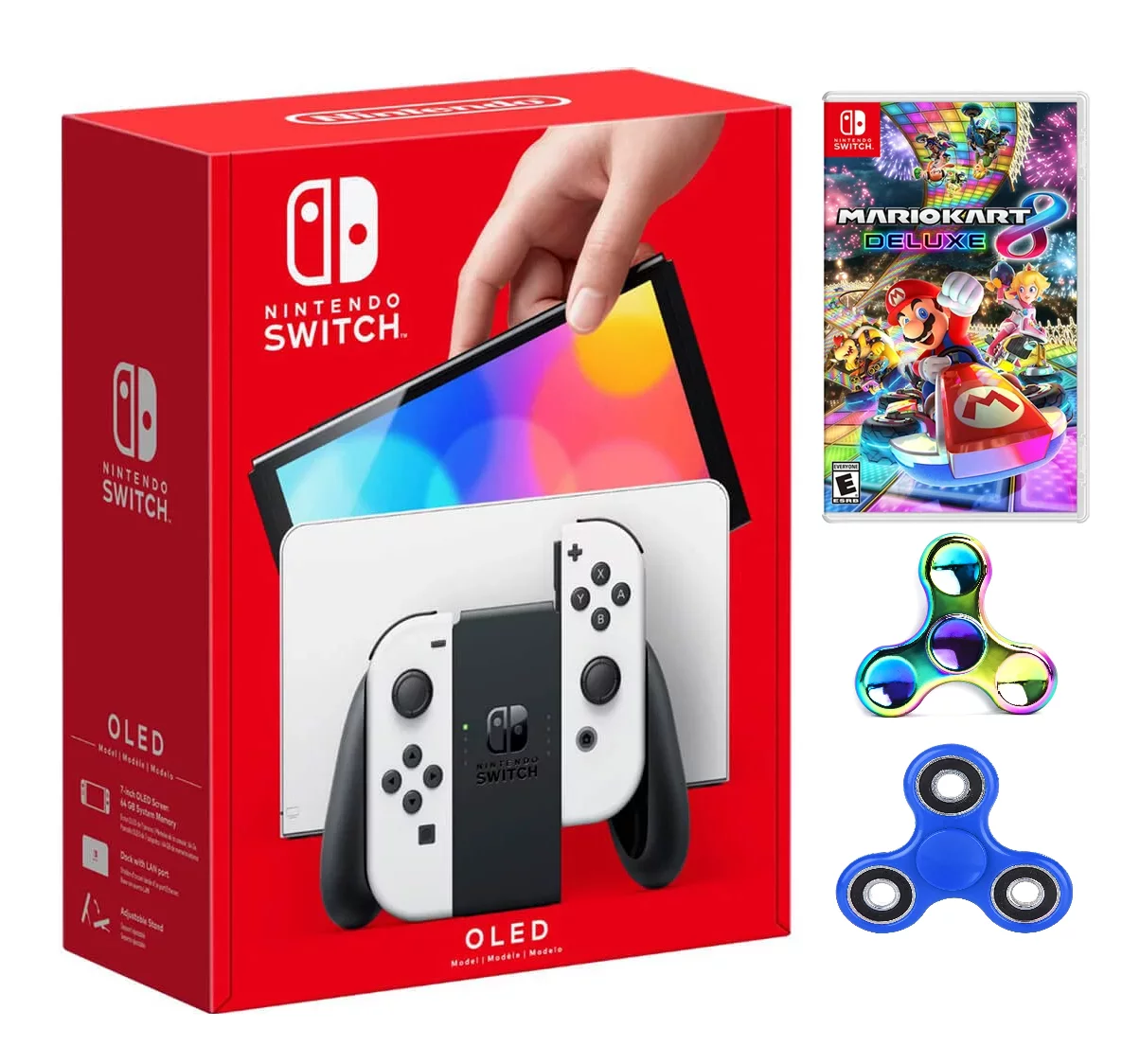 Nintendo Switch 64GB 7-inch OLED Model Bundle, White Joy-Con Controllers & Dock, 64GB Storage, Game Mario Kart 8 Deluxe with Ptech Accessories