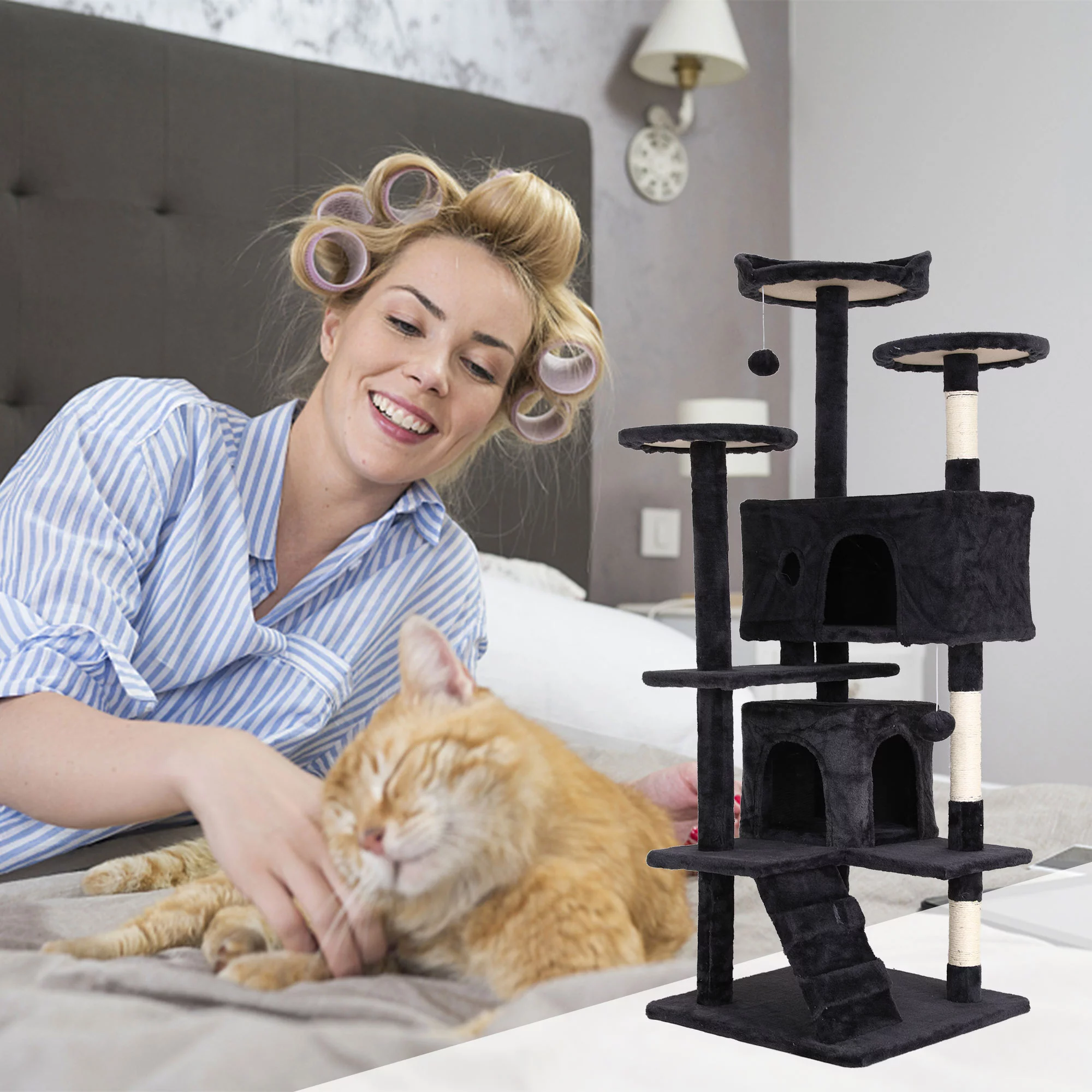 CL.HPAHKL 54in Cat Tree Tower, Multi-Level Cat Tower Furniture Activity Center with Platform Scratching Posts Stand House Condo and Toy, Cat Condos for Indoor Cats Kitten Activity Relaxing, Dark Gray