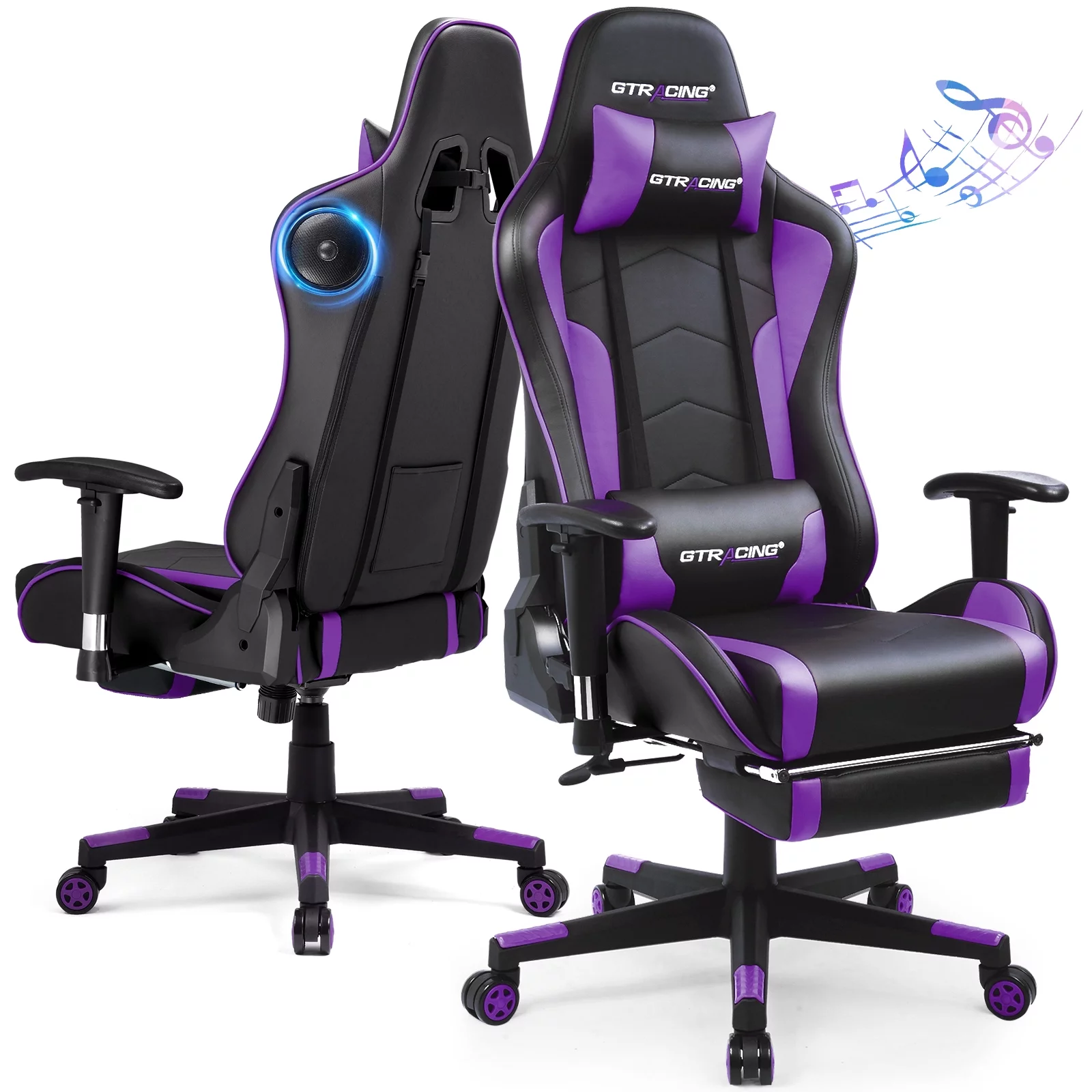 GTRACING Gaming Chair with Speakers Bluetooth and Footrest in Home Leather Office Chair, Purple