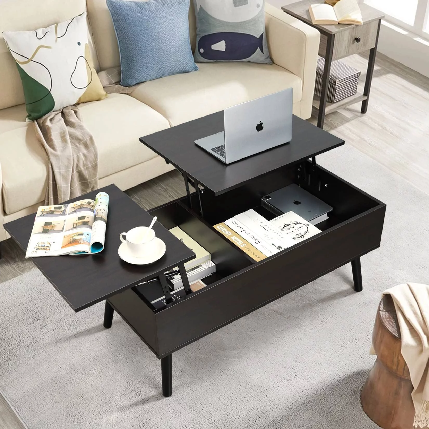 RichYa Coffee Table 2 Ways Lift Top with Storage for Living Room, Black