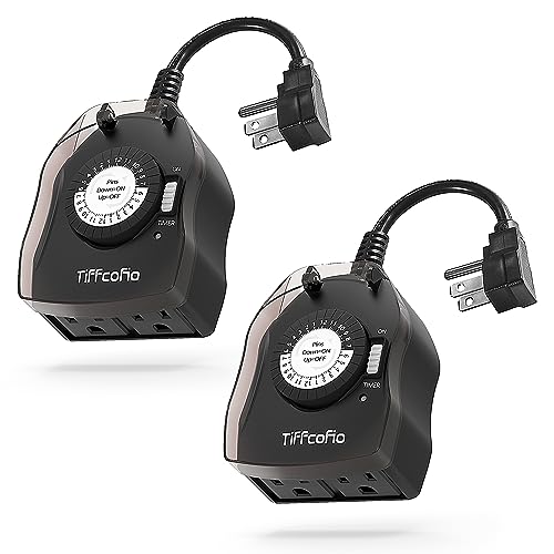 Outdoor Timer Outlet, 24 Hour Mechanical Outdoor Timer for Pool Pump, Outdoor Light Timer Waterproof, 2 Grounded Outlets for Home and Garden, 15A 1/2HP, Heavy Duty, CSA Listed (1 Pack)