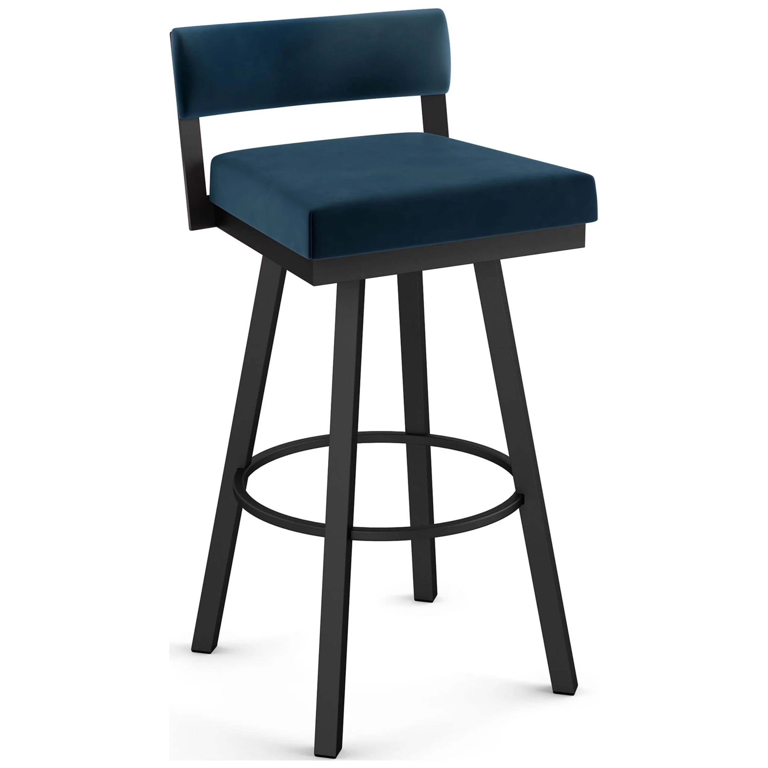 Amisco Travis 26 In. Swivel Counter Stool - Dark Blue Velvet / Black Metal