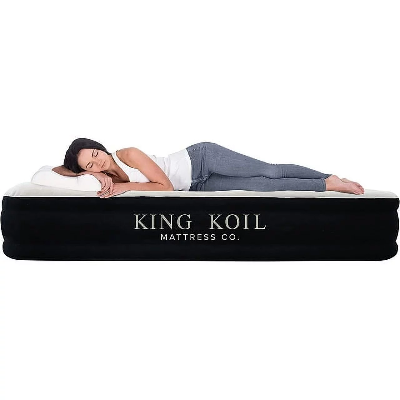 King Koil Luxury 13in Queen Air Mattress with Built-in Pump for Home, Camping & Guests - Queen Size Inflatable Airbed Luxury Double High Adjustable Blow Up Mattress, Durable Portable Waterproof