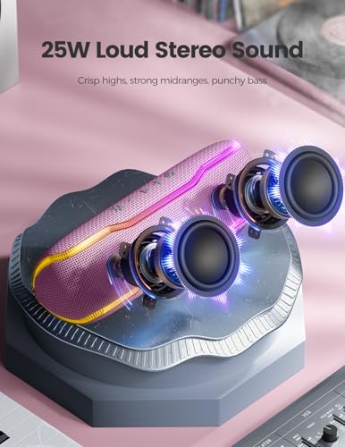 Portable Bluetooth Speaker, IPX7 Waterproof Wireless Speakers with Colorful Flashing Lights, 25W Super Bass 24H Playtime, 100ft Range, TWS Pairing for Outdoor, Home, Party, Beach, Birthday Gift