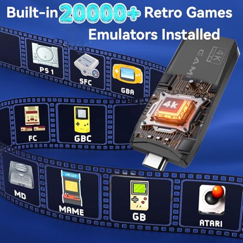 Wireless Retro Gaming Console Stick,Plug and Play TV Video Games Stick Built-in Retro Drive 20000+ Games,4K HDMI Output,Dual 2.4G Wireless Controllers (64GB)